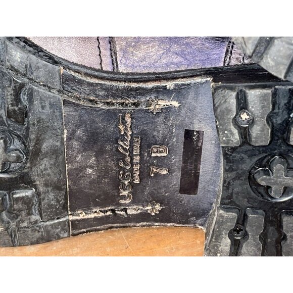 UGG Italy Boots Adela Lamb Fur Shearling Leather Motorcycle Combat 7 B Moto - Picture 12 of 16